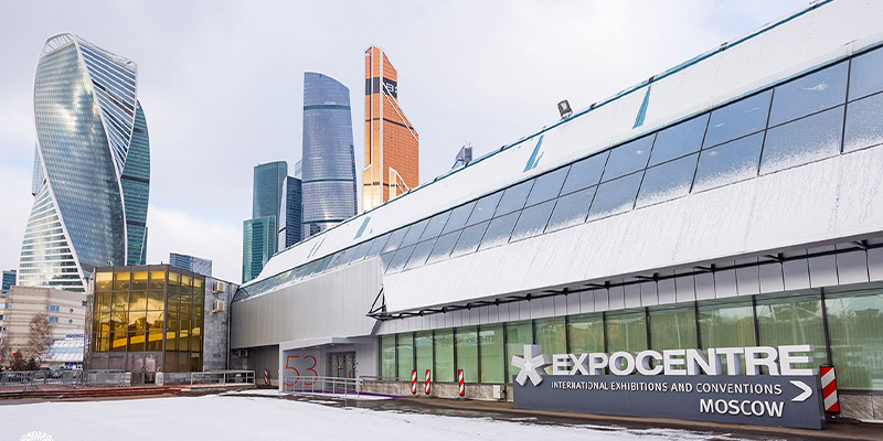 The architectural design of the Moscow Expocentre fairgrounds is striking.
