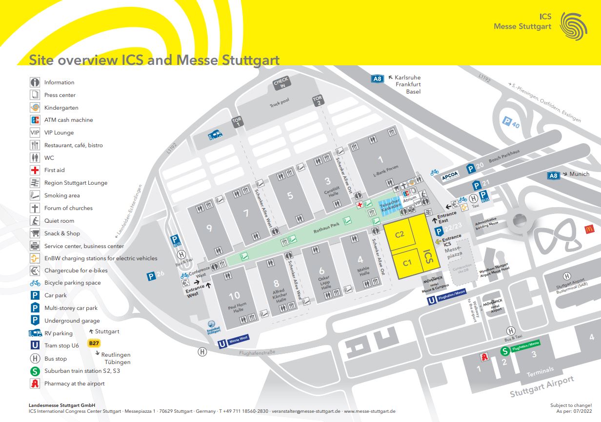 Messe Stuttgart 40 bin metrekareden oluşan dış alana ve 120 bin metrekareden oluşan kapalı sergi alanına sahiptir. 
